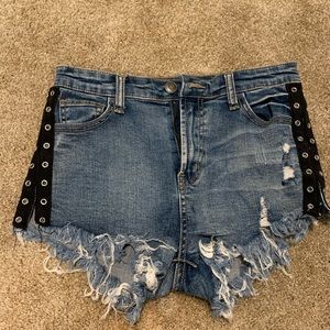 High waisted jean shorts with black detailing